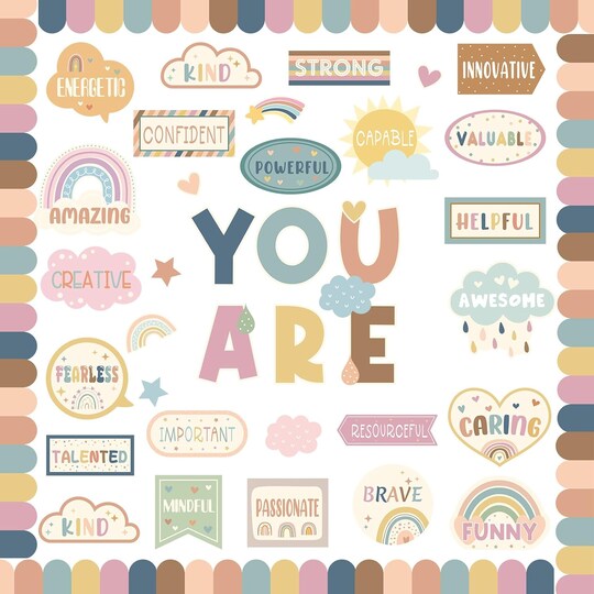 Boho Affirmation Station Bulletin Board Set – 53-Piece Positive Classroom Decor Kit with Motivational "You Are" Posters, Borders & Cutouts for Teachers, School, Office, Counseling Room & Kids Learning Spaces